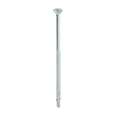 This is an image showing TIMCO Metal Construction Timber to Light Section Screws - Countersunk - Wing-Tip - Self-Drilling - Zinc - 5.5 x 130 - 100 Pieces Box available from T.H Wiggans Ironmongery in Kendal, quick delivery at discounted prices.