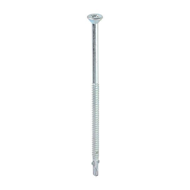 This is an image showing TIMCO Metal Construction Timber to Light Section Screws - Countersunk - Wing-Tip - Self-Drilling - Zinc - 5.5 x 130 - 100 Pieces Box available from T.H Wiggans Ironmongery in Kendal, quick delivery at discounted prices.