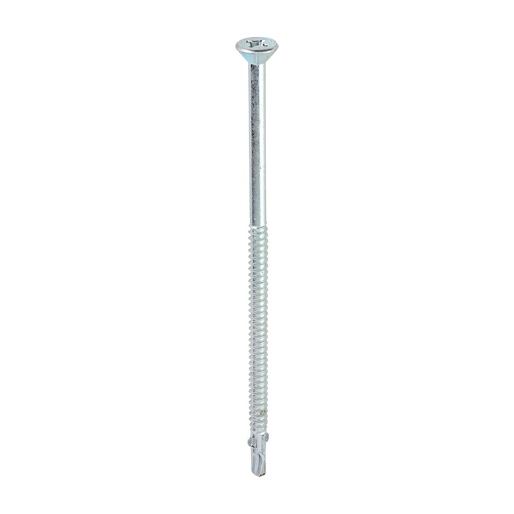 This is an image showing TIMCO Metal Construction Timber to Light Section Screws - Countersunk - Wing-Tip - Self-Drilling - Zinc - 5.5 x 130 - 100 Pieces Box available from T.H Wiggans Ironmongery in Kendal, quick delivery at discounted prices.