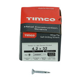 This is an image showing TIMCO Metal Construction Timber to Light Section Screws - Countersunk - Wing-Tip - Self-Drilling - Zinc - 4.2 x 32 - 200 Pieces Box available from T.H Wiggans Ironmongery in Kendal, quick delivery at discounted prices.