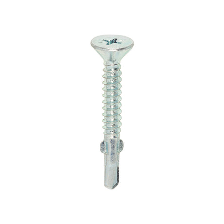 This is an image showing TIMCO Metal Construction Timber to Light Section Screws - Countersunk - Wing-Tip - Self-Drilling - Zinc - 4.8 x 38 - 200 Pieces Box available from T.H Wiggans Ironmongery in Kendal, quick delivery at discounted prices.