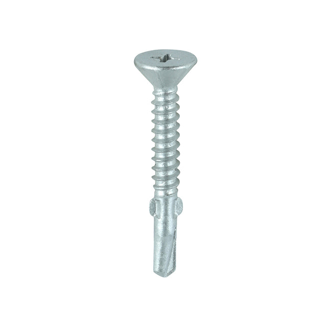 This is an image showing TIMCO Metal Construction Timber to Light Section Screws - Countersunk - Wing-Tip - Self-Drilling - Exterior - Silver Organic - 4.8 x 38 - 200 Pieces Box available from T.H Wiggans Ironmongery in Kendal, quick delivery at discounted prices.