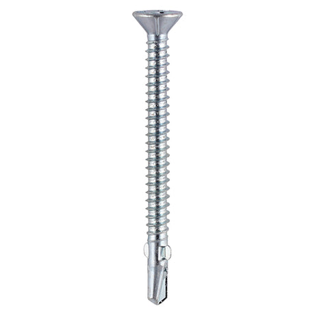 This is an image showing TIMCO Metal Construction Timber to Light Section Screws - Countersunk - Wing-Tip - Self-Drilling - Zinc - 4.2 x 38 - 200 Pieces Box available from T.H Wiggans Ironmongery in Kendal, quick delivery at discounted prices.