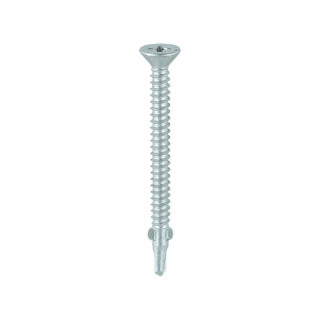 This is an image showing TIMCO Metal Construction Timber to Light Section Screws - Countersunk - Wing-Tip - Self-Drilling - Exterior - Silver Organic - 5.5 x 65 - 200 Pieces Box available from T.H Wiggans Ironmongery in Kendal, quick delivery at discounted prices.