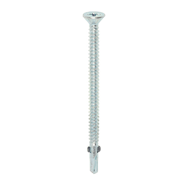This is an image showing TIMCO Metal Construction Timber to Light Section Screws - Countersunk - Wing-Tip - Self-Drilling - Zinc - 5.5 x 85 - 100 Pieces Box available from T.H Wiggans Ironmongery in Kendal, quick delivery at discounted prices.