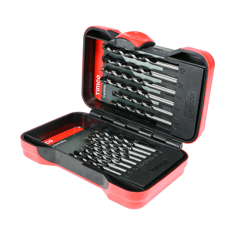 This is an image showing TIMCO Masonry Drill Bit Set - 15pcs - 15 Pieces Case available from T.H Wiggans Ironmongery in Kendal, quick delivery at discounted prices.