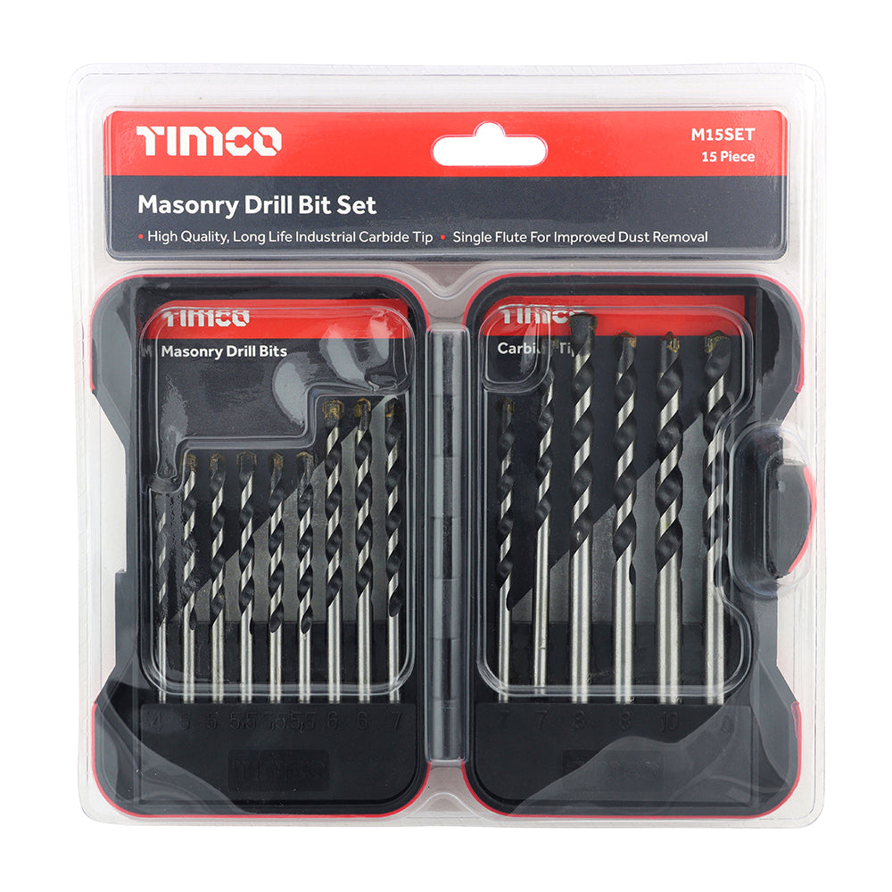 This is an image showing TIMCO Masonry Drill Bit Set - 15pcs - 15 Pieces Case available from T.H Wiggans Ironmongery in Kendal, quick delivery at discounted prices.