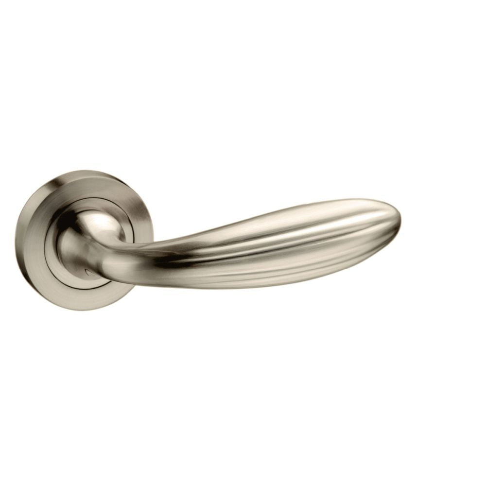 This is an image of Mediterranean Terassa Lever on Round Rose - Satin Nickel available to order from T.H Wiggans Architectural Ironmongery in Kendal, quick delivery and discounted prices.