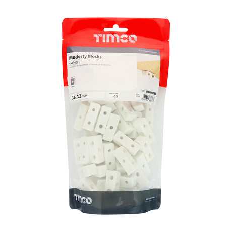 This is an image showing TIMCO Modesty Blocks - White - 34 x 13 x 13 - 65 Pieces TIMbag available from T.H Wiggans Ironmongery in Kendal, quick delivery at discounted prices.