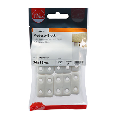 This is an image showing TIMCO Modesty Blocks - White - 34 x 13 x 13 - 10 Pieces TIMpac available from T.H Wiggans Ironmongery in Kendal, quick delivery at discounted prices.