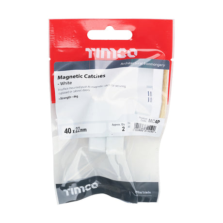 This is an image showing TIMCO Magnetic Catches - White - 4kg - 2 Pieces TIMpac available from T.H Wiggans Ironmongery in Kendal, quick delivery at discounted prices.