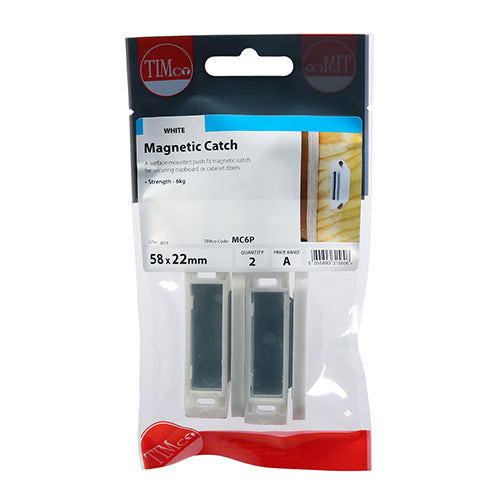 This is an image showing TIMCO Magnetic Catches - White - 6kg - 2 Pieces TIMpac available from T.H Wiggans Ironmongery in Kendal, quick delivery at discounted prices.