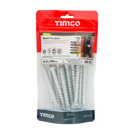 This is an image showing TIMCO Masonry Bolts - Hex - Exterior - Silver - 10.0 x 100 - 12 Pieces TIMbag available from T.H Wiggans Ironmongery in Kendal, quick delivery at discounted prices.