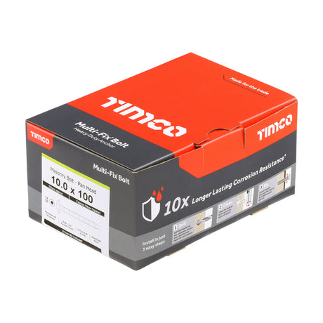 This is an image showing TIMCO Multi-Fix Masonry Bolts - Pan - Exterior - Silver - 10.0 x 100/M12 - 50 Pieces Box available from T.H Wiggans Ironmongery in Kendal, quick delivery at discounted prices.