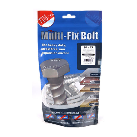 This is an image showing TIMCO Masonry Bolts - Hex - Exterior - Silver - 10.0 x 75 - 14 Pieces TIMbag available from T.H Wiggans Ironmongery in Kendal, quick delivery at discounted prices.