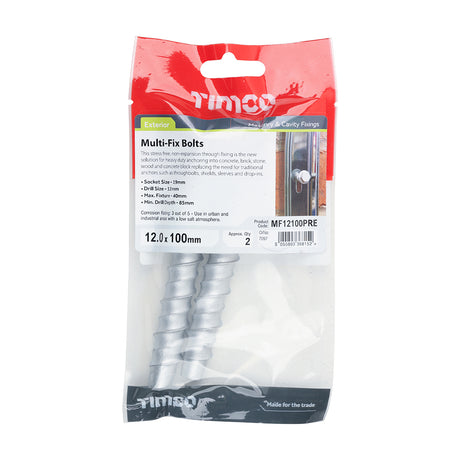 This is an image showing TIMCO Masonry Bolts - Hex - Exterior - Silver - 12.0 x 100 - 2 Pieces TIMpac available from T.H Wiggans Ironmongery in Kendal, quick delivery at discounted prices.