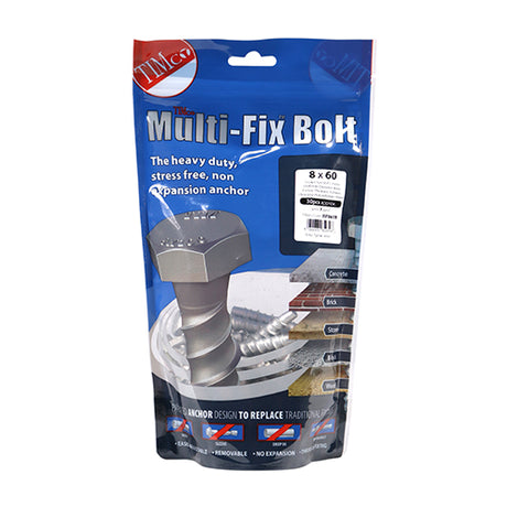 This is an image showing TIMCO Masonry Bolts - Hex - Exterior - Silver - 8.0 x 60 - 30 Pieces TIMbag available from T.H Wiggans Ironmongery in Kendal, quick delivery at discounted prices.