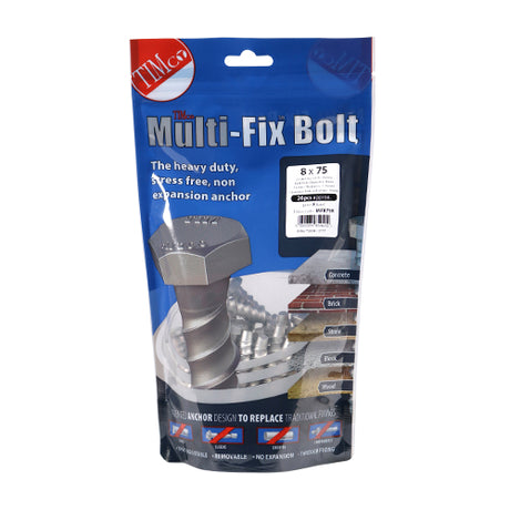 This is an image showing TIMCO Masonry Bolts - Hex - Exterior - Silver - 8.0 x 75 - 26 Pieces TIMbag available from T.H Wiggans Ironmongery in Kendal, quick delivery at discounted prices.