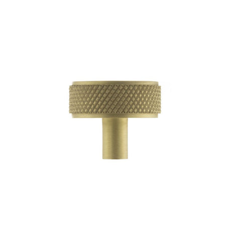 This is an image of Millhouse Brass Hargreaves Disc Knurled Cabinet Knob Concealed Fix - Sat. Brass available to order from T.H Wiggans Architectural Ironmongery in Kendal.