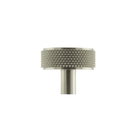 This is an image of Millhouse Brass Hargreaves Disc Knurled Cabinet Knob Concealed Fix - Sat. Nickel available to order from T.H Wiggans Architectural Ironmongery in Kendal.