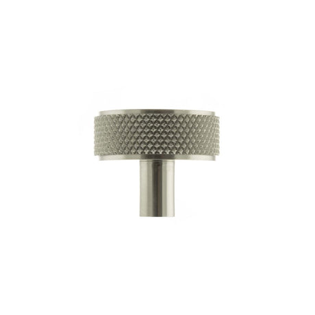 This is an image of Millhouse Brass Hargreaves Disc Knurled Cabinet Knob Concealed Fix - Sat. Nickel available to order from Trade Door Handles.