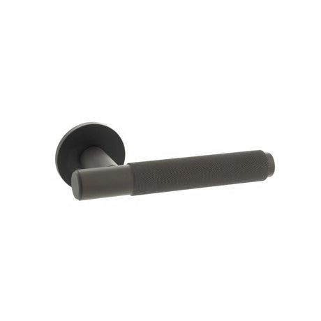 This is an image of Millhouse Brass Crompton Designer Lever on 5mm Slimline Round Rose - Urban Dark available to order from Trade Door Handles.