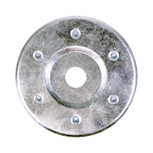 This is an image showing TIMCO Large Metal Insulation Discs - Galvanised - 85mm - 50 Pieces Box available from T.H Wiggans Ironmongery in Kendal, quick delivery at discounted prices.