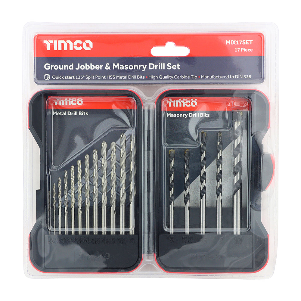 This is an image showing TIMCO Ground Jobber & Masonry Drill Set - 17pcs - 17 Pieces Case available from T.H Wiggans Ironmongery in Kendal, quick delivery at discounted prices.