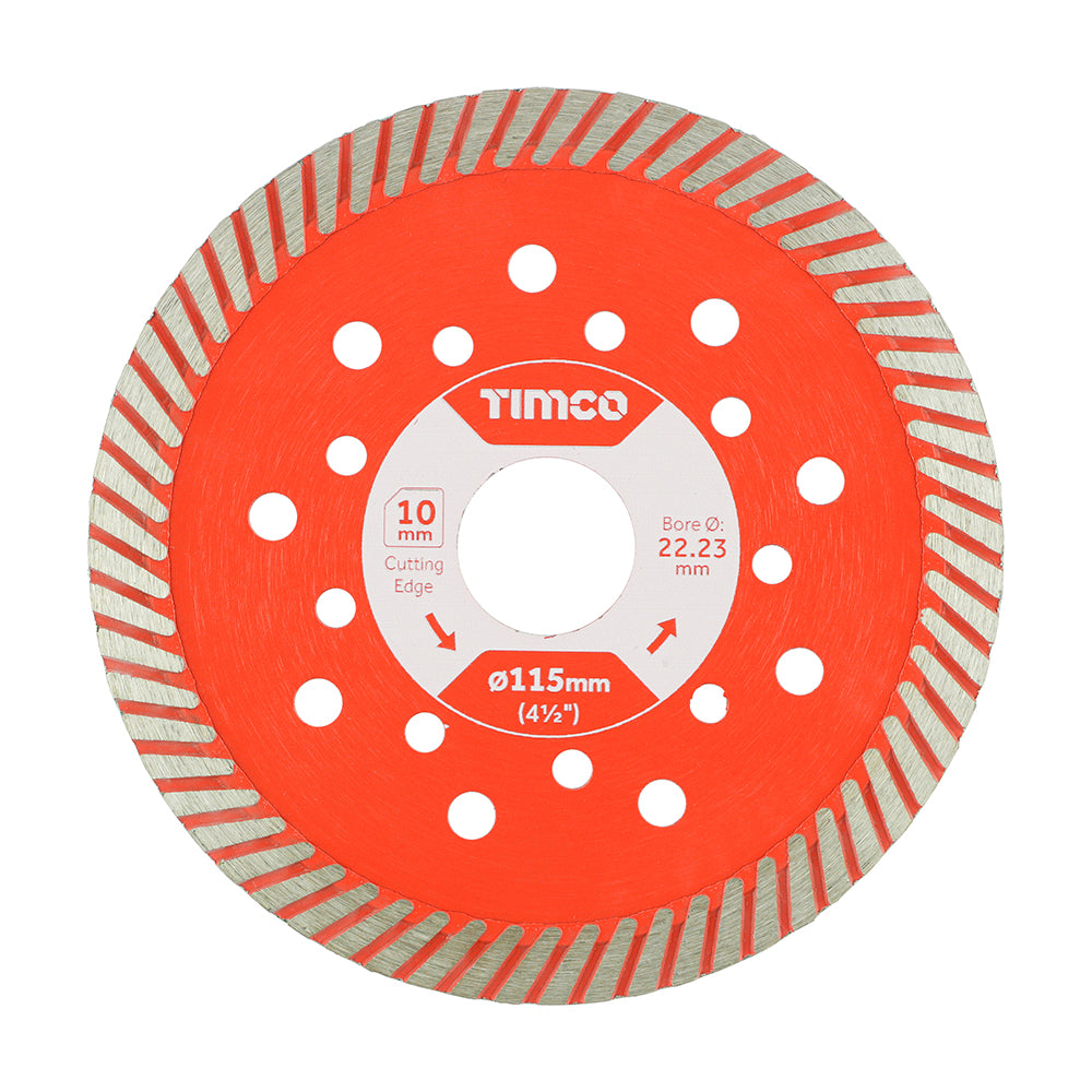 This is an image showing TIMCO Premium Diamond Blade - Turbo Continuous  - 115 x 22.2 - 1 Each Box available from T.H Wiggans Ironmongery in Kendal, quick delivery at discounted prices.