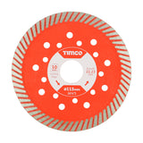 This is an image showing TIMCO Premium Diamond Blade - Turbo Continuous  - 115 x 22.2 - 1 Each Box available from T.H Wiggans Ironmongery in Kendal, quick delivery at discounted prices.