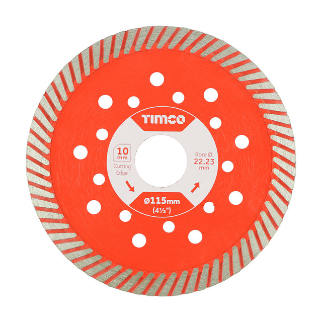 This is an image showing TIMCO Premium Diamond Blade - Turbo Continuous  - 115 x 22.2 - 1 Each Box available from T.H Wiggans Ironmongery in Kendal, quick delivery at discounted prices.