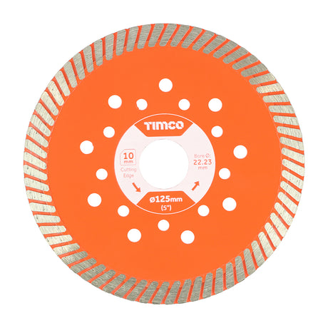 This is an image showing TIMCO Premium Diamond Blade - Turbo Continuous  - 125 x 22.2 - 1 Each Box available from T.H Wiggans Ironmongery in Kendal, quick delivery at discounted prices.