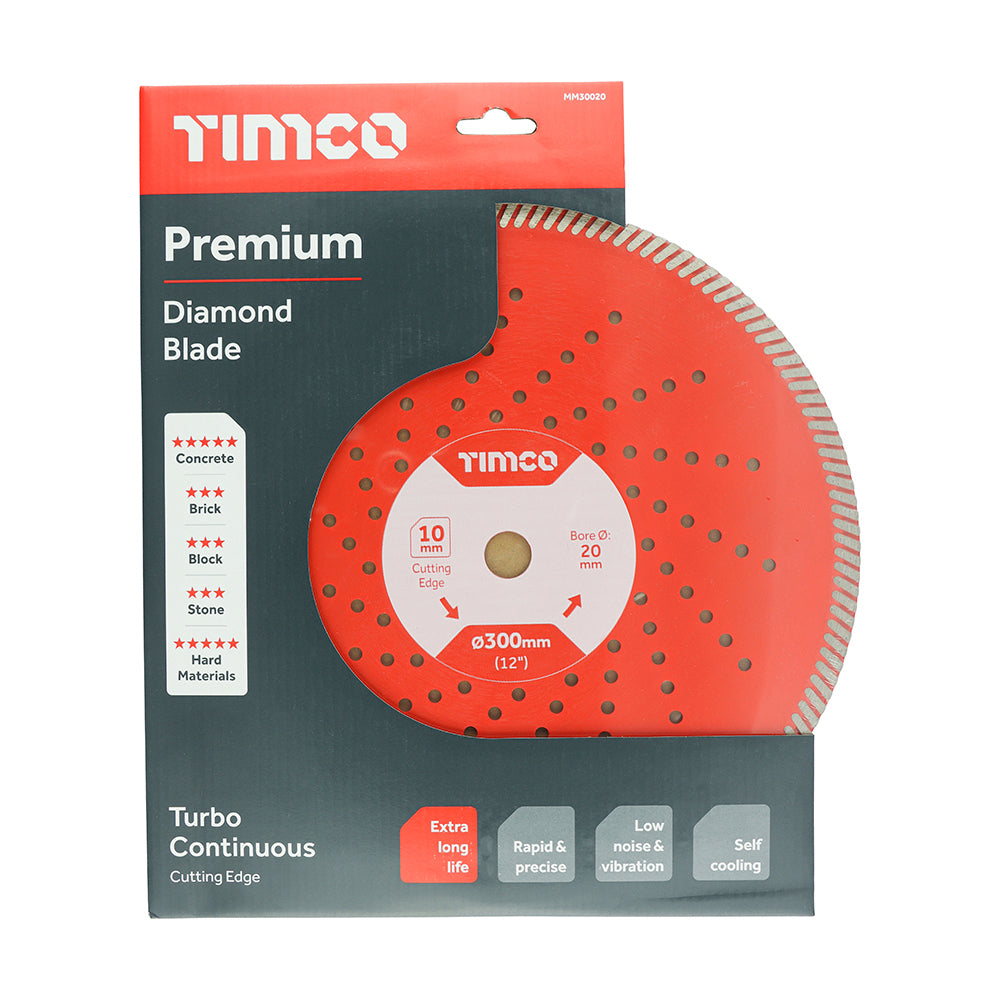 This is an image showing TIMCO Premium Diamond Blade - Turbo Continuous  - 300 x 20 - 1 Each Box available from T.H Wiggans Ironmongery in Kendal, quick delivery at discounted prices.