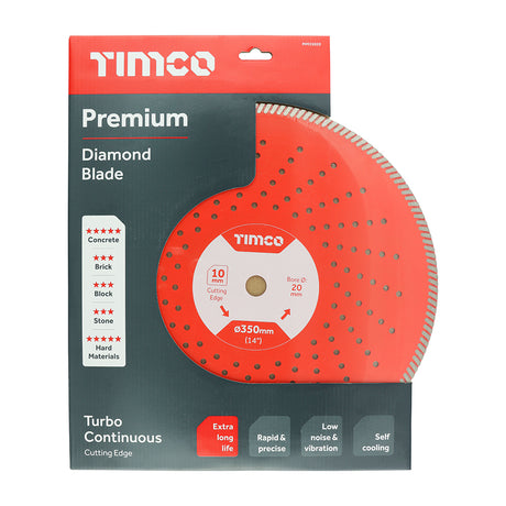 This is an image showing TIMCO Premium Diamond Blade - Turbo Continuous  - 350 x 20 - 1 Each Box available from T.H Wiggans Ironmongery in Kendal, quick delivery at discounted prices.