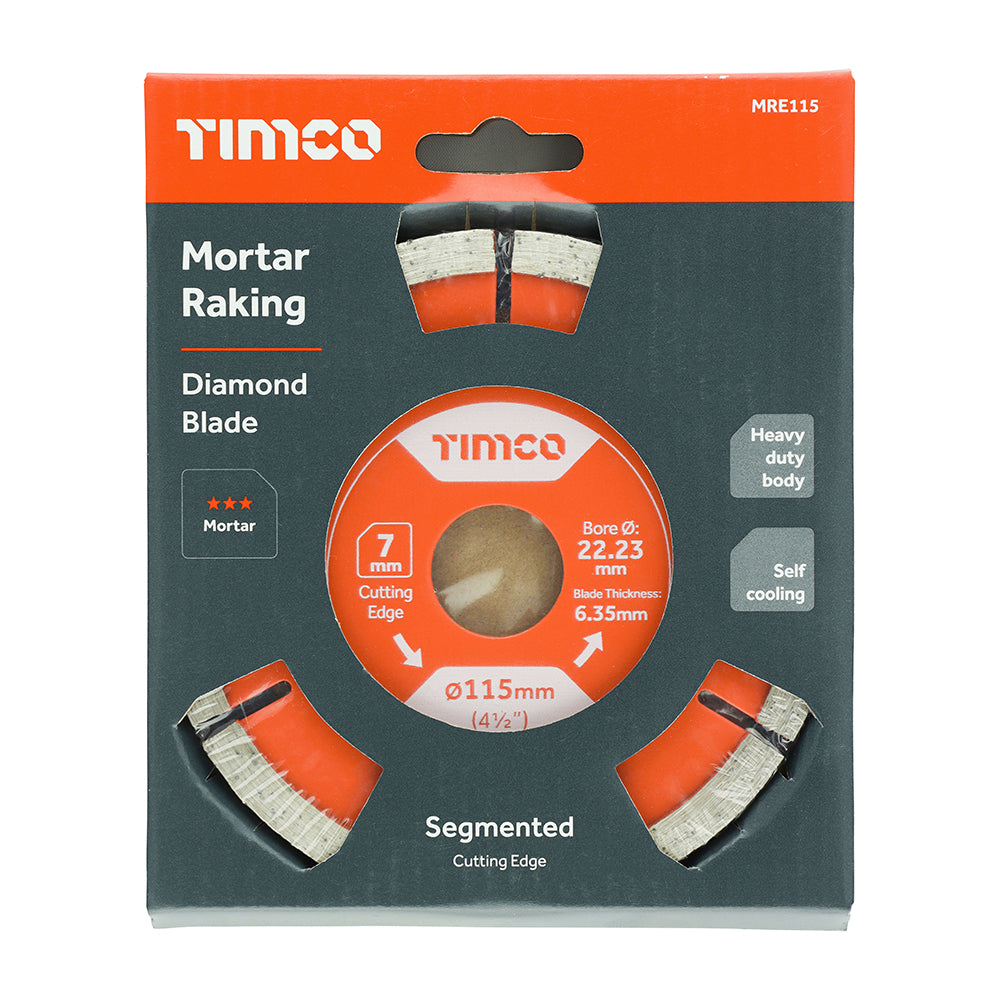 This is an image showing TIMCO Mortar Raking Diamond Blade - Segmented  - 115 x 22.2 - 1 Each Box available from T.H Wiggans Ironmongery in Kendal, quick delivery at discounted prices.