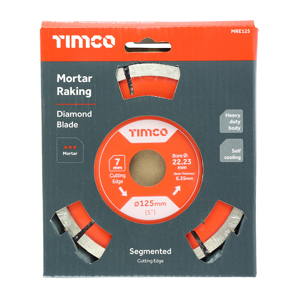 This is an image showing TIMCO Mortar Raking Diamond Blade - Segmented  - 125 x 22.2 - 1 Each Box available from T.H Wiggans Ironmongery in Kendal, quick delivery at discounted prices.