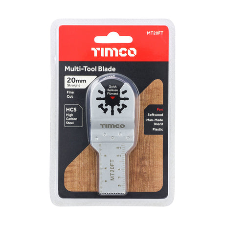 This is an image showing TIMCO Multi-Tool Blade - Straight Fine - For Wood - 20mm - 1 Each Blister Pack available from T.H Wiggans Ironmongery in Kendal, quick delivery at discounted prices.