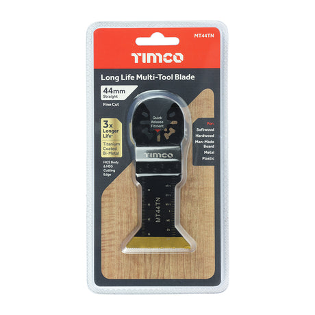 This is an image showing TIMCO Long Life Multi-Tool Blade - Straight - For Wood/Metal - 44mm - 1 Each Blister Pack available from T.H Wiggans Ironmongery in Kendal, quick delivery at discounted prices.