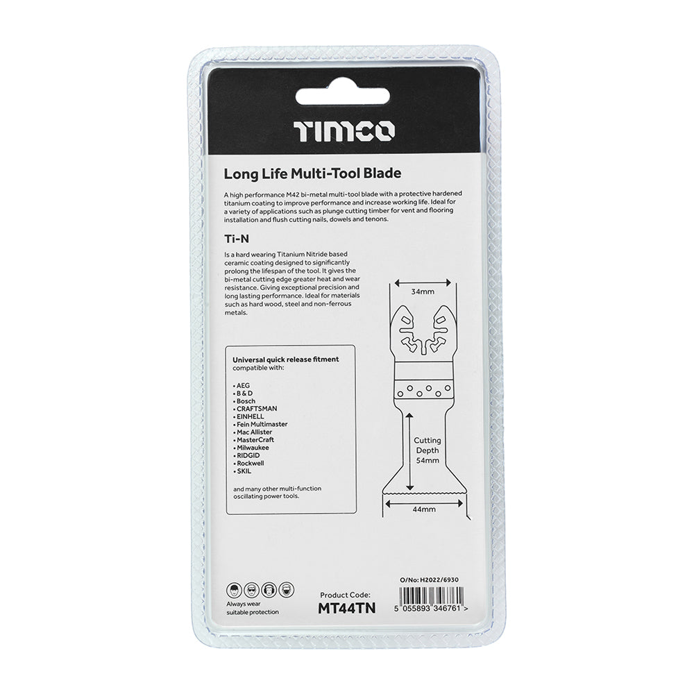 This is an image showing TIMCO Long Life Multi-Tool Blade - Straight - For Wood/Metal - 44mm - 1 Each Blister Pack available from T.H Wiggans Ironmongery in Kendal, quick delivery at discounted prices.