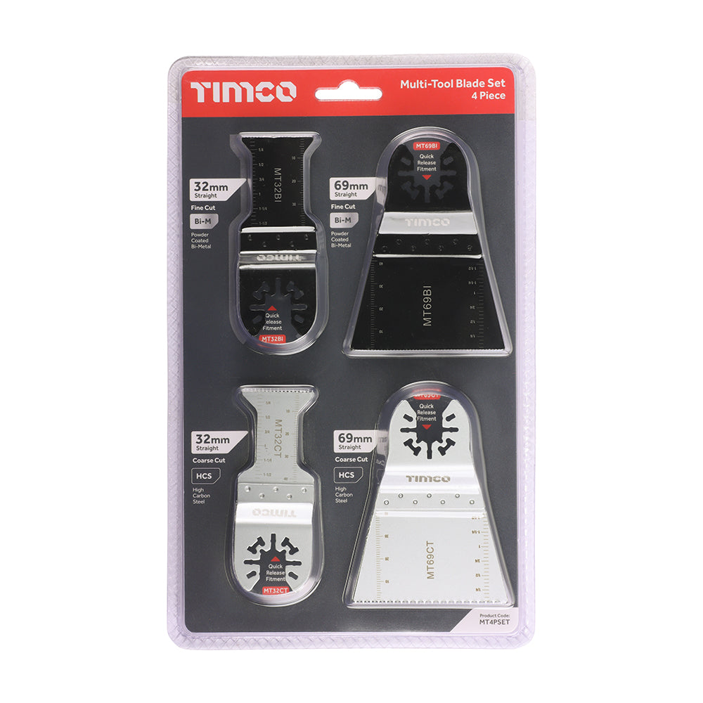 This is an image showing TIMCO Multi-Tool Blade Sets - 4 Piece Set - Mixed - 1 Each Blister Pack available from T.H Wiggans Ironmongery in Kendal, quick delivery at discounted prices.