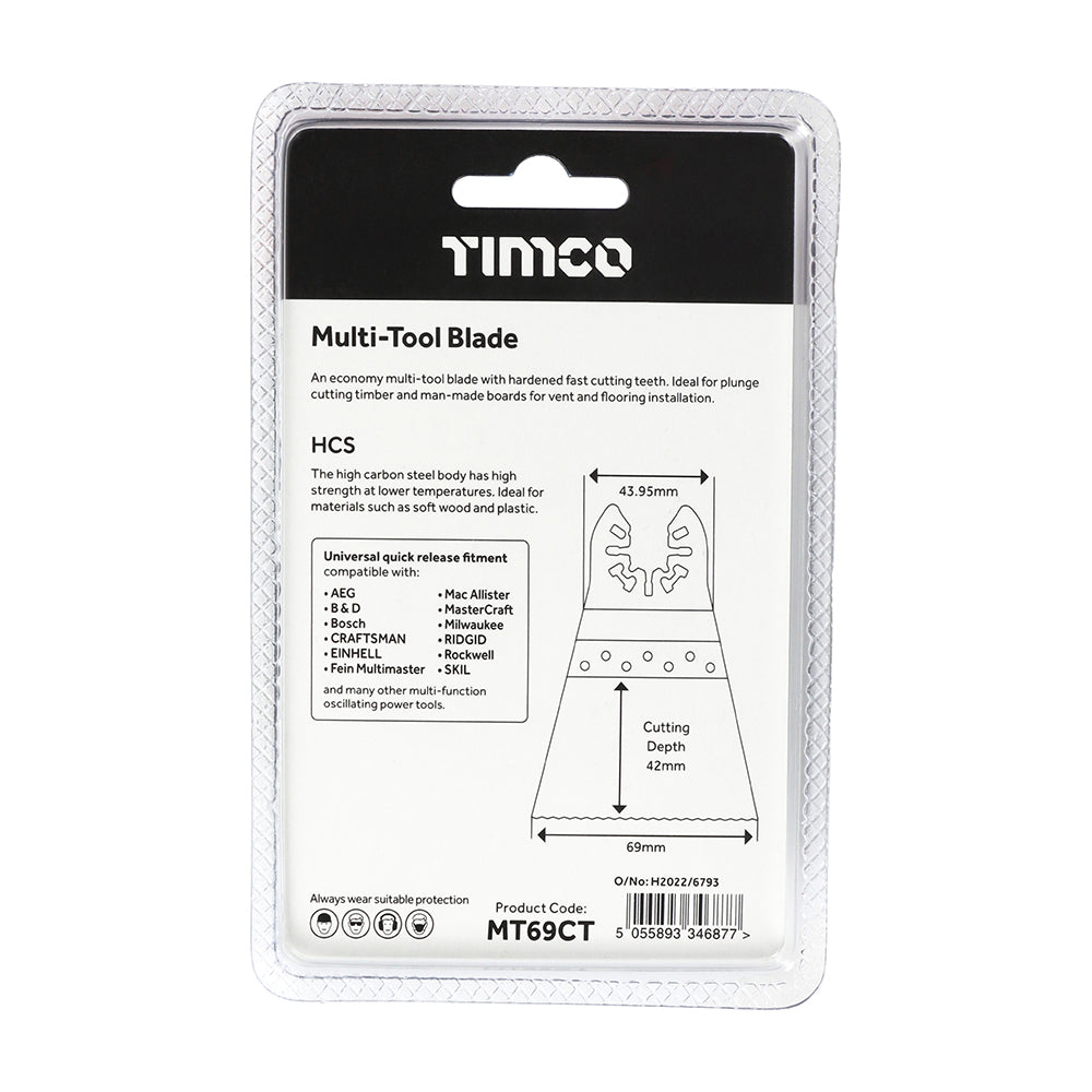 This is an image showing TIMCO Multi-Tool Blade - Straight Coarse - For Wood - 69mm - 1 Each Blister Pack available from T.H Wiggans Ironmongery in Kendal, quick delivery at discounted prices.