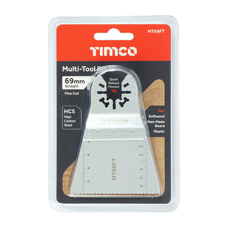This is an image showing TIMCO Multi-Tool Blade - Straight Fine - For Wood - 69mm - 1 Each Blister Pack available from T.H Wiggans Ironmongery in Kendal, quick delivery at discounted prices.