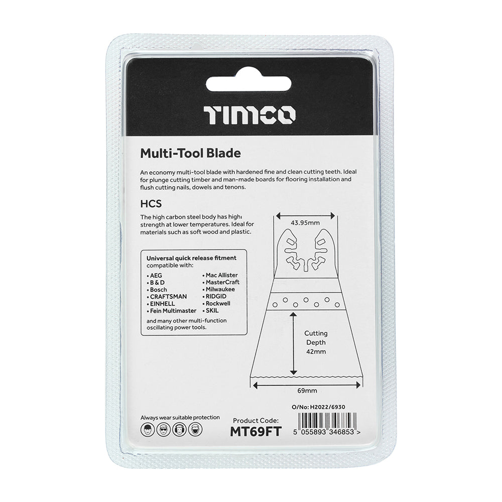 This is an image showing TIMCO Multi-Tool Blade - Straight Fine - For Wood - 69mm - 1 Each Blister Pack available from T.H Wiggans Ironmongery in Kendal, quick delivery at discounted prices.