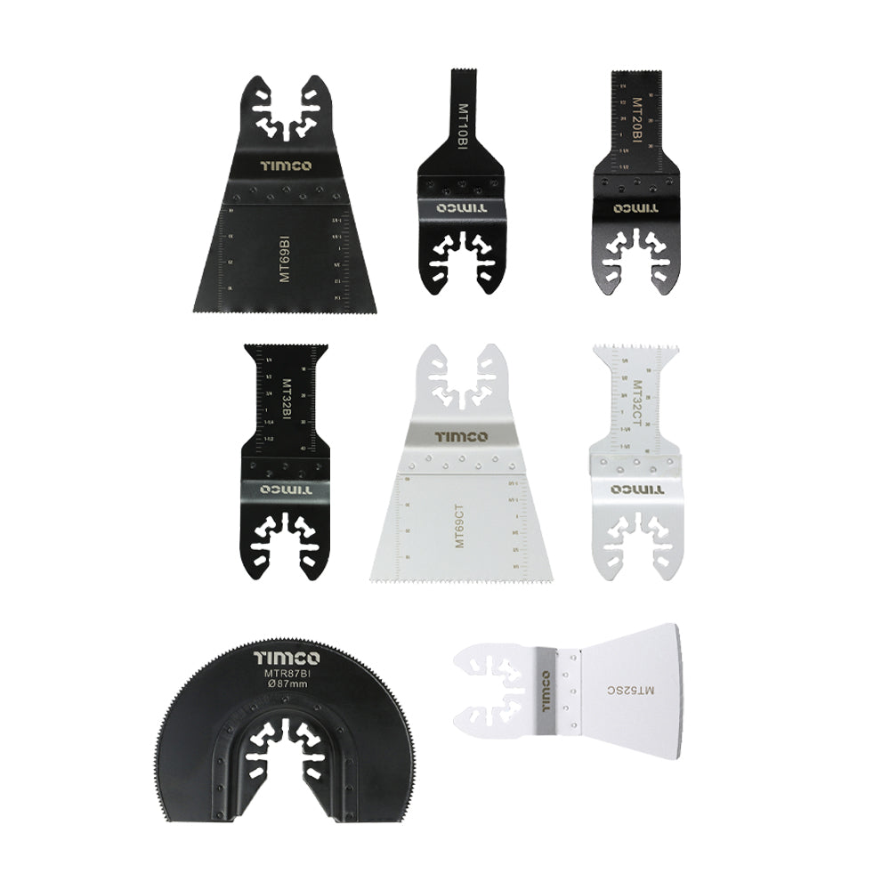 This is an image showing TIMCO Multi-Tool Blade Sets - 8 Piece Set - Mixed - 1 Each Blister Pack available from T.H Wiggans Ironmongery in Kendal, quick delivery at discounted prices.