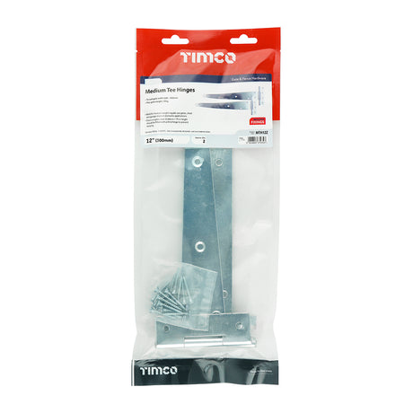 This is an image showing TIMCO Pair of Medium Tee Hinges - Zinc - 12" - 1 Each TIMbag available from T.H Wiggans Ironmongery in Kendal, quick delivery at discounted prices.