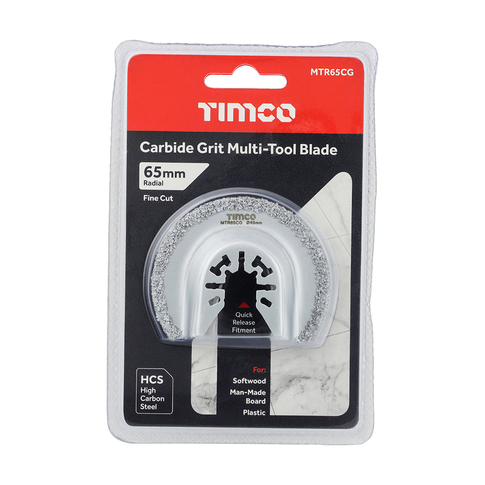 This is an image showing TIMCO Multi-Tool Blade - Radial Grit - For Tiles - Dia.65mm - 1 Each Blister Pack available from T.H Wiggans Ironmongery in Kendal, quick delivery at discounted prices.