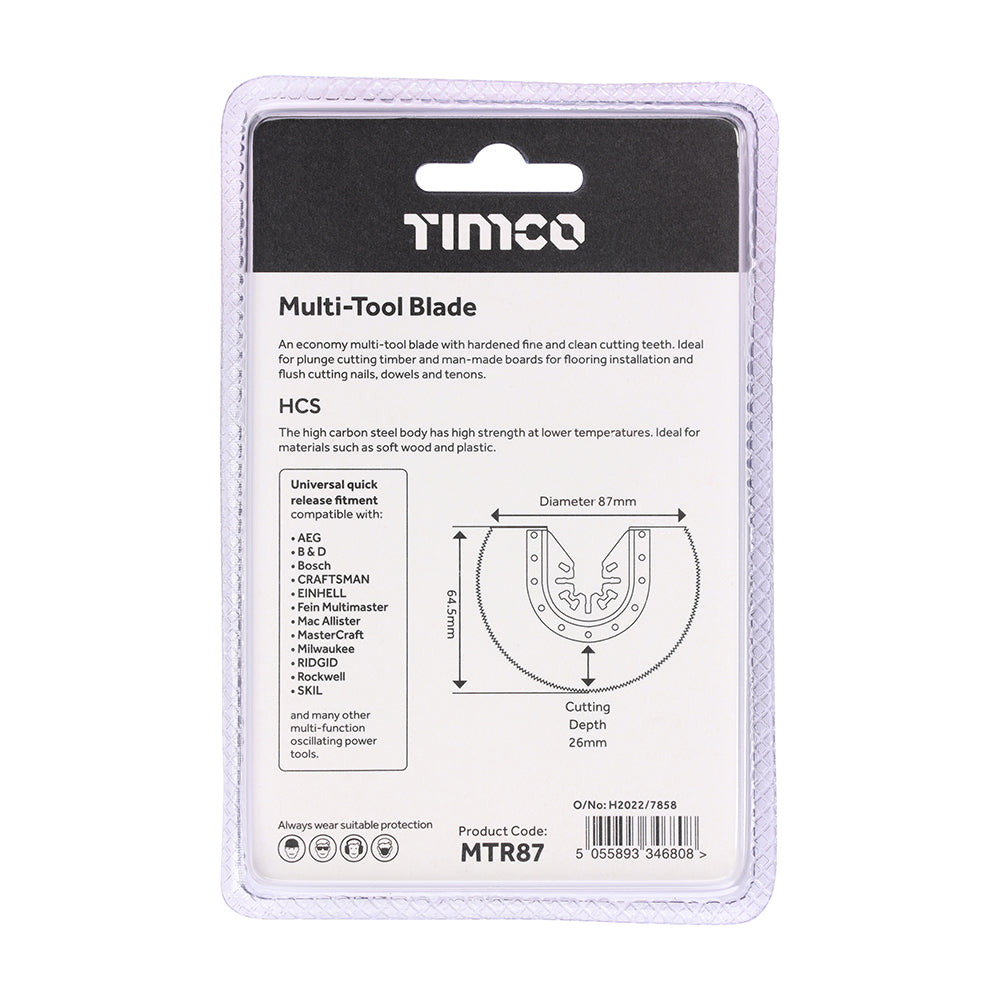 This is an image showing TIMCO Multi-Tool Blade - Radial - For Wood - Dia. 87mm - 1 Each Blister Pack available from T.H Wiggans Ironmongery in Kendal, quick delivery at discounted prices.