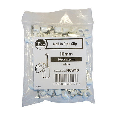 This is an image showing TIMCO Pipe Clips - Nail In - 10mm - 50 Pieces Bag available from T.H Wiggans Ironmongery in Kendal, quick delivery at discounted prices.