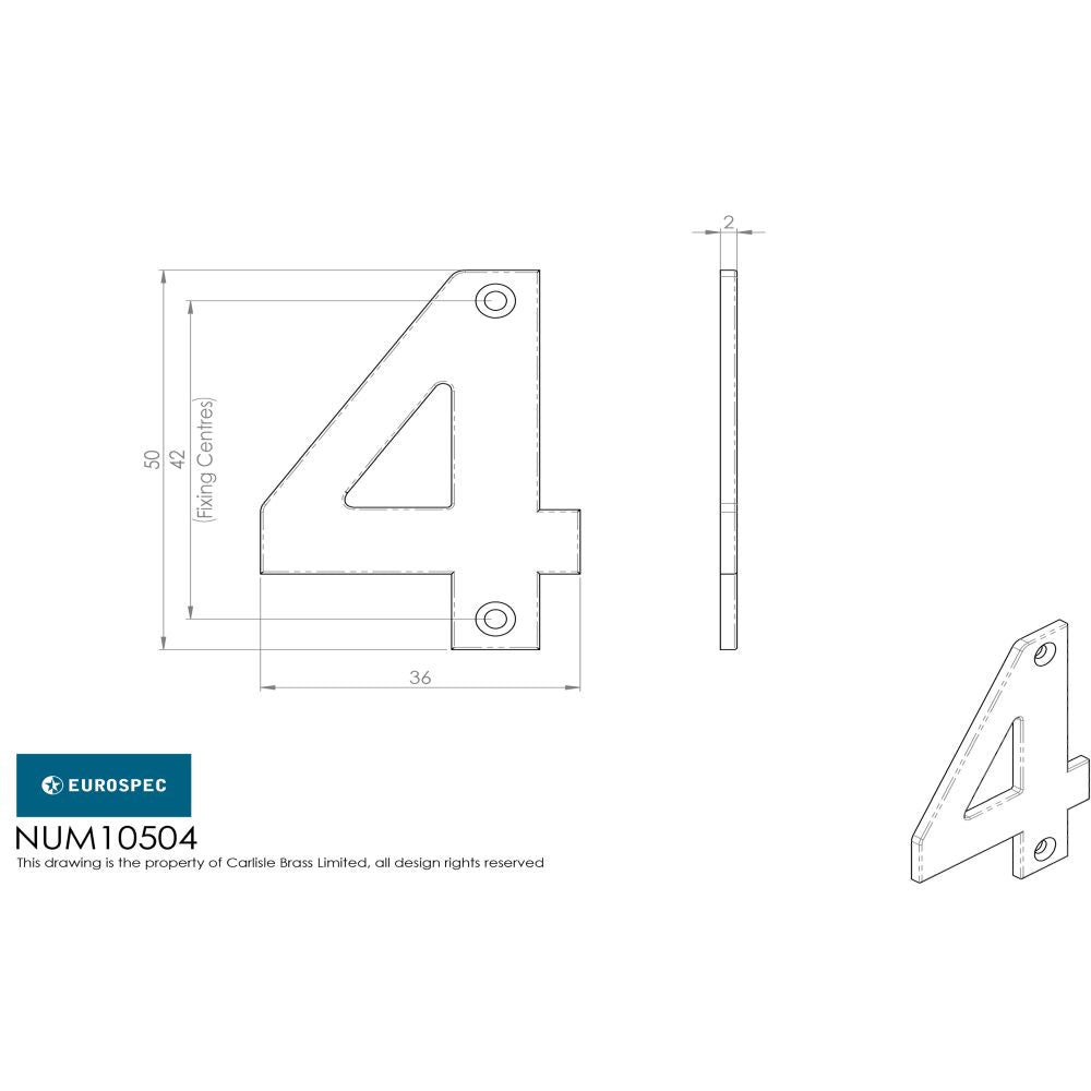 This is an image of Eurospec - Numerals Number 4 - Bright Stainless Steel available to order from T.H Wiggans Architectural Ironmongery in Kendal, quick delivery and discounted prices.