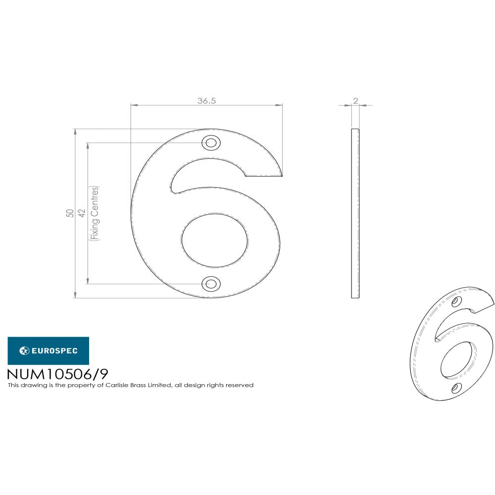 This is an image of Eurospec - Numerals Number 6/9 - Bright Stainless Steel available to order from T.H Wiggans Architectural Ironmongery in Kendal, quick delivery and discounted prices.